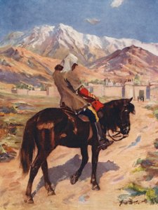 軍の唯一の生き残り、ブライドン博士が単独でジャララバードに到達（カラーリトグラフ） 作： Allan Stewart