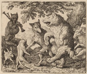 クマとオオカミを喜ぶ、おそらくc。 16451656。 作： Allart van Everdingen