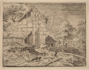 二つの梯子のある小屋 作： Allart van Everdingen