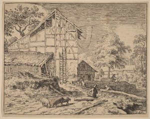 二つの梯子のある小屋 作： Allart van Everdingen