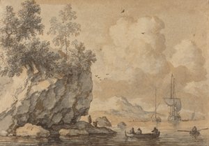 ロッキー コーブで手漕ぎボートを漕ぎ、船を越えて帆走するの図。 作： Allart van Everdingen