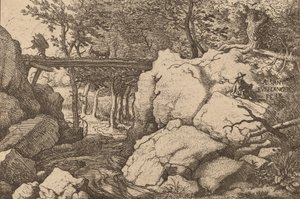 小さな橋の上のヤギ、おそらく c. 16451656。 作： Allart van Everdingen