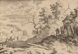 生け垣の残骸のある小屋、おそらくc。 16451656。 作： Allart van Everdingen