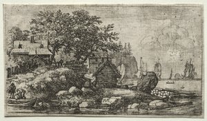 2つの空のボートのある風景します。 作： Allart van Everdingen