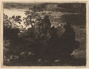 川の大きな岩、おそらく c. 16451656。 作： Allart van Everdingen