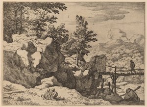 小さな木製の橋の上の男 作： Allart van Everdingen