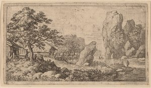 川岸のポインテッド ボールダー、おそらく c. 16451656。 作： Allart van Everdingen