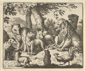 レナードはライオンの前で自分の犯罪を免罪する、1650-75。 作： Allart van Everdingen