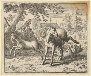 レナードはライオンの怒りをなだめるためにアナグマと法廷に行きます, 1650-75. 作： Allart van Everdingen