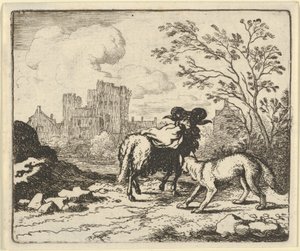 レナードは、1650-75 年のウサギの頭を含むパッケージで雄羊をライオンに送り返します。 作： Allart van Everdingen