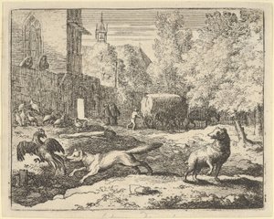 レナードはオンドリを見つけたい、1650-75。 作： Allart van Everdingen