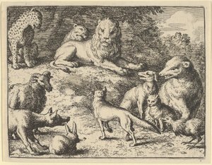レナードはライオンの前で動物に告発される、1650-75。 作： Allart van Everdingen