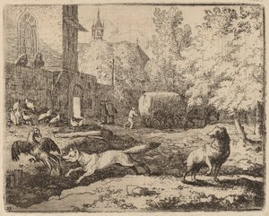 レイナードがオンドリを盗もうとする試み、おそらくc。 16451656。 作： Allart van Everdingen