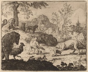 レイナードは片目でオオカミを盲目にします、おそらくc。 16451656。 作： Allart van Everdingen