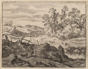 子羊を連れた羊飼い、おそらくc。 16451656。 作： Allart van Everdingen