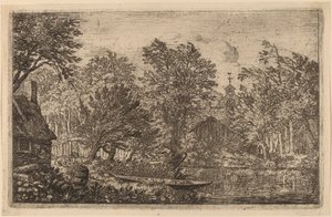 川岸でのスキフ、おそらく c. 16451656。 作： Allart van Everdingen