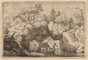 裂け目岩の下のスキフ、おそらく c. 16451656。 作： Allart van Everdingen