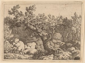 大きな木の近くのスポーツマン、おそらく c. 16451656。 作： Allart van Everdingen
