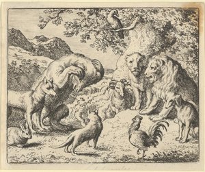 クマはレナードに対してライオンに正義を求める、1650-75。 作： Allart van Everdingen