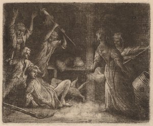 閉じ込められて殴られた猫、おそらくc。 16451656。 作： Allart van Everdingen