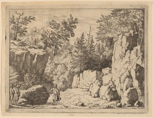 岩の上の碑文、おそらくc。 16451656。 作： Allart van Everdingen