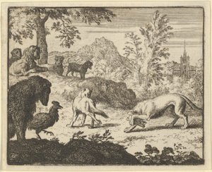 ライオンは、オオカミとレナードの間の戦いを許可します, 1650-75. 作： Allart van Everdingen