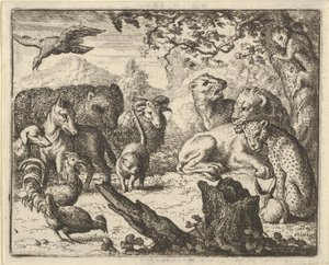 ライオンは、彼を取り巻く動物に永続的な平和を発表します, 1650-75. 作： Allart van Everdingen