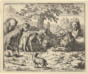 ライオンは、レナードの罰のために他の動物のアドバイスを受けます, 1650-75. 作： Allart van Everdingen
