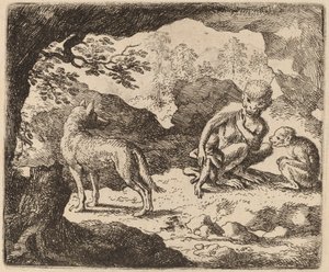 オオカミとサル、おそらくc。 16451656。 作： Allart van Everdingen