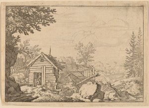 小屋の戸口にいる二人の男