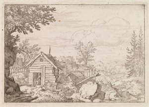 小屋の戸口にいる二人の男 作： Allart van Everdingen