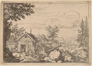 小屋の戸口にいる二人の男、おそらくc。 16451656。