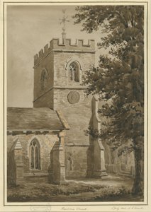 ハーバーン教会：赤いセピアの絵、1842年7月2日 作： Allen Edward Everitt