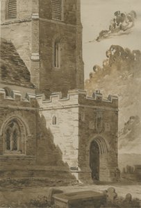 リッチフィールド-聖ミカエル教会の北ポーチ：暗赤色セピア画、nd [1842年9月9日] (図面) 作： Allen Edward Everitt