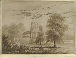 リッチフィールド-セント・チャド教会：赤のセピア画、1842年7月（図面 作： Allen Edward Everitt