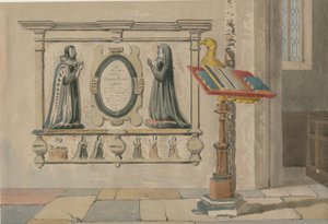ウェンズベリー教会-トーマスとエレノアパークスの記念碑：水彩画、1843年3月23日 作： Allen Edward Everitt