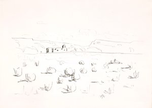 教会を背景にした大草原 作： Allen Tucker
