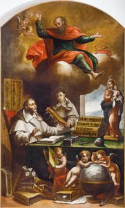 アロンソ アントニオ ビジャモール (1661-1729) 作、聖パウロが聖アルバート大王とアクィナスの聖トマスに現れる。 サラマンカのサンエステバン修道院。 作： Alonso Antonio Villamor