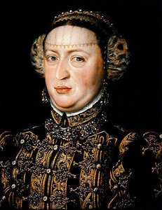 ポルトガル王妃エカテリーナ・オブ・オーストリア（1507-78年）（オークパネルに油彩 作： Alonso Sánchez Coello