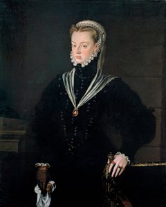 オーストリア大公ジョアンナの肖像 (1535-1573)、ポルトガル王女 - アロンソ・サンチェス・コエロ (1531-1588) 作、キャンバスに油彩、1557年頃 (116x93.5 cm) - オーストリア大公ジョアンナの肖像 (1535-1573) ）、ポルトガルの王女、油彩 作： Alonso Sánchez Coello