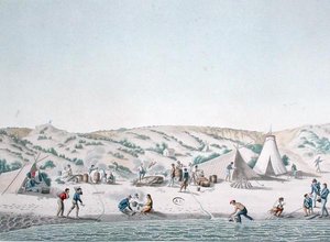 ニューホランドの海辺：ペロン島近くのウラニーのキャンプ（「Voyage Autour du Monde sur les Corvettes de L