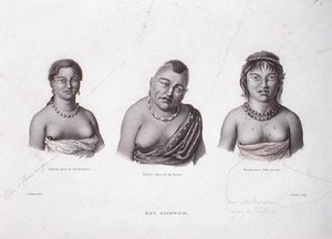 サンドウィッチ諸島のハワイアン酋長の妻たち、1824年頃（彫刻） 作： Alphonse (after) Pellion