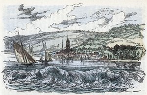 View of the mascaret of the Seine to Caudebec-en-Caux (Caudebec en Caux) in the Seine Maritime, Normandie (the Tidal bore of Seine river a Caudebec en Caux, Normandy) Engraving from “” La nature et l