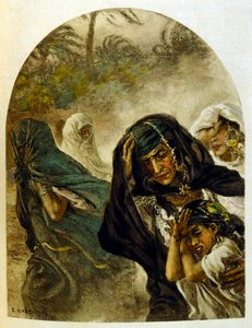 アラブの生活風景「蜃気楼」よりディネによるイラスト。1906.Mirages, Scenes De La Vie Arab』はエティエンヌ・ディネの挿絵、シルマン・ベン・イブラヒム・バマーの解説。ナスレディーヌ・ディネはアルフォンス＝エティエンヌ・ディネ（1861-1929）として生まれた。 作： Alphonse Etienne Dinet