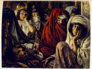 アラブの生活風景「蜃気楼」よりディネによるイラスト。1906.Mirages, Scenes De La Vie Arab』はエティエンヌ・ディネの挿絵、シルマン・ベン・イブラヒム・バマーの解説。ナスレディーヌ・ディネはアルフォンス＝エティエンヌ・ディネ（1861-1929）として生まれた。 作： Alphonse Etienne Dinet