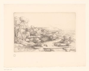 川の上の板のある風景 ラ・パスレール 作： Alphonse Legros (attributed to)
