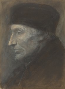 スカルキャップをかぶった男の頭。 作： Alphonse Legros