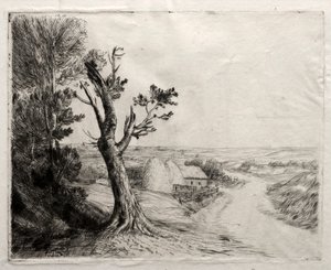 わら山のある風景。 作： Alphonse Legros