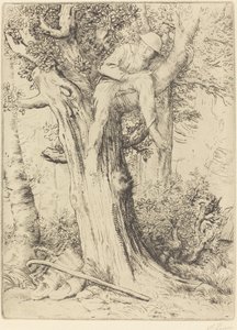 木に少年がいる風景 作： Alphonse Legros