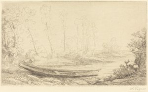 パントを持つ男、右の図 Pecheurs des Truites。 作： Alphonse Legros